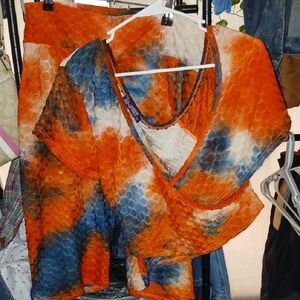 Vibrant Orange and Blue Tie-Dye Top and Short Set